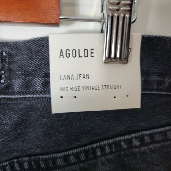 AGOLDE Size 27 Lana Mid-Rise Vintage Straight Button-Fly Black Jeans Full-Length - Picture 5 of 13